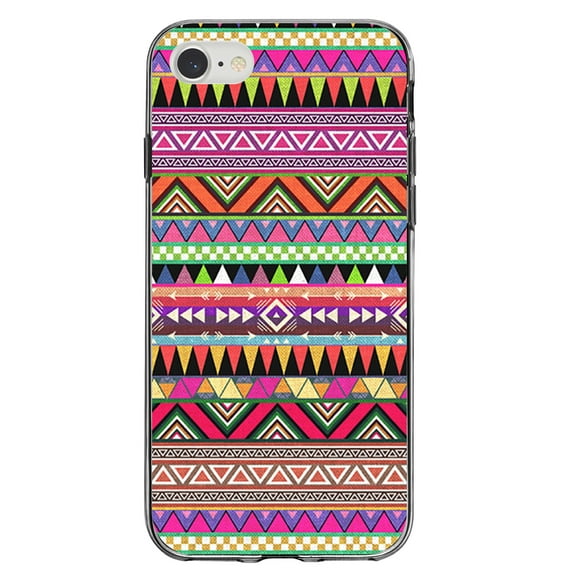 DistinctInk Clear Shockproof Hybrid Case for iPhone 7 8 SE (2020 Model) 4.7" Screen TPU Bumper Acrylic Back Tempered Glass Screen Protector - Pink Blue Orange Tribal Print