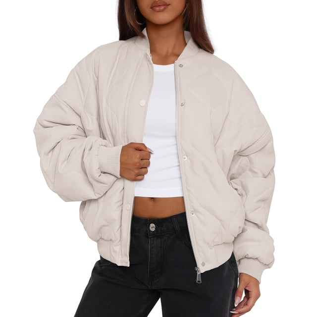 Campera PRETTYGARDEN Acolchada Bomber Beige Mediana