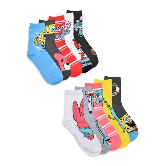 SpongeBob SquarePants Women's Graphic Crew Socks, 10-Pack, Shoe Sizes 4-10