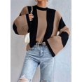 thumbnail image 6 of Women'S Colorblock Bell Sleeve Mock Neck Knit Sweater Pullover Top Khaki M, 6 of 7