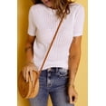 thumbnail image 2 of POGLIP T-Shirt Tricoté à Manches Courtes Ajouré Blanc pour Femmes, 2 of 6