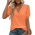thumbnail image 5 of Ayolanni Solid Womens T Shirts Patchwork V-Neck Collarless Short Sleeve Blouse Dressy Workout Plus Size Puff Tees Women's Tops, Tees & Blouses Orange XL, 5 of 7