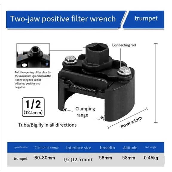 Universal Adjustable Two-Jaws Oil Filter Wrench Filter 60-80mm Filter Wrenches Remover Steel Cast Two-Claw