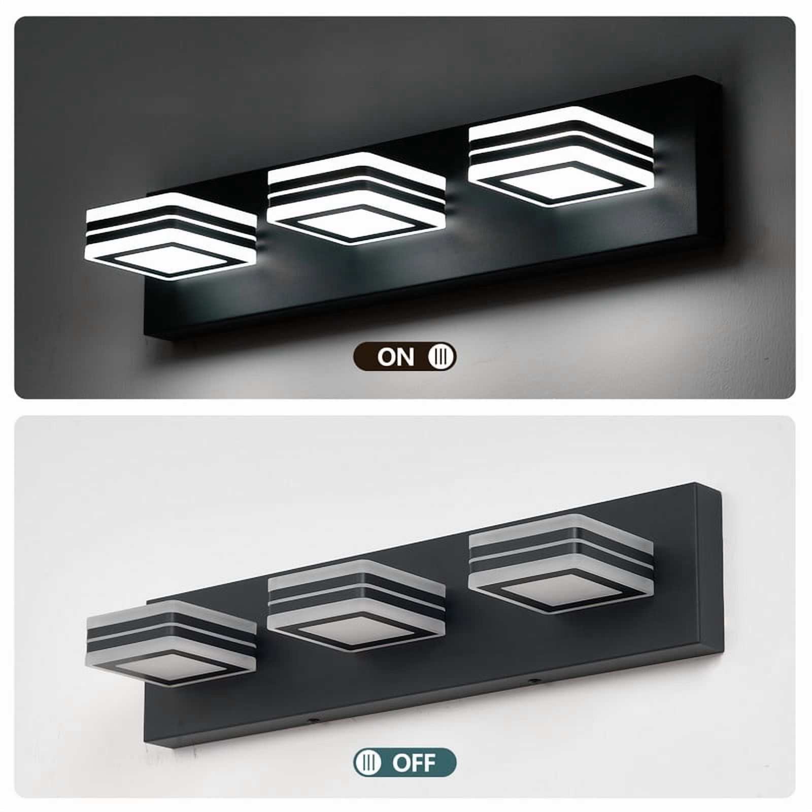 Matte Black Vanity Light Fixture - 3-Light Up/Down LED Bathroom Wall Sconce, Dimmable Modern Vanity Lighting for Mirror, Hardwired with Acrylic Shades
