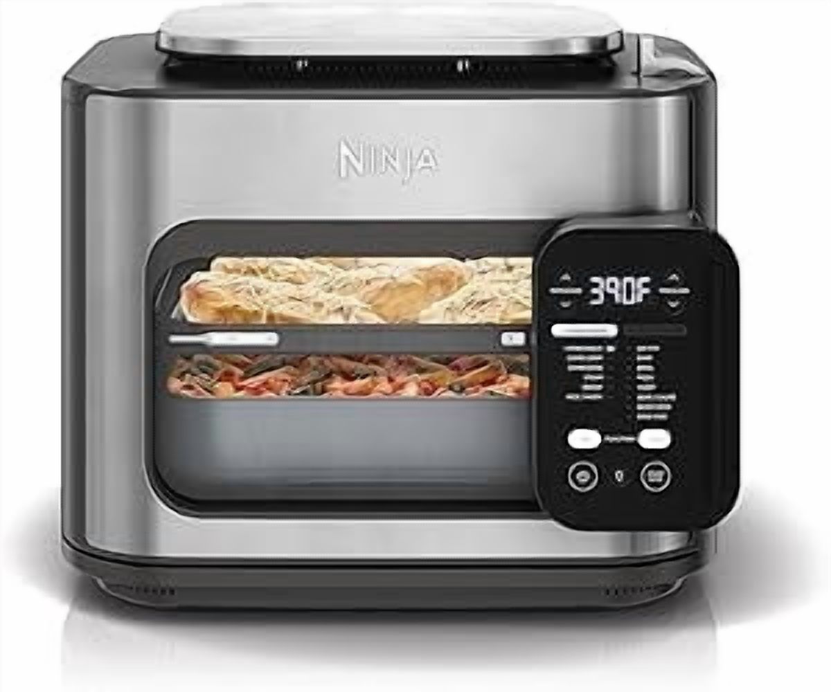 Ninja Combi All-in-One Multicooker, Oven, & Air Fryer, Complete Meals in 15 Mins, 14-in-1 Functions, Combi Cooker + Air Fry, Bake, Roast, Slow Cook and More, 3 Accessories, Stainless Steel, SFP701