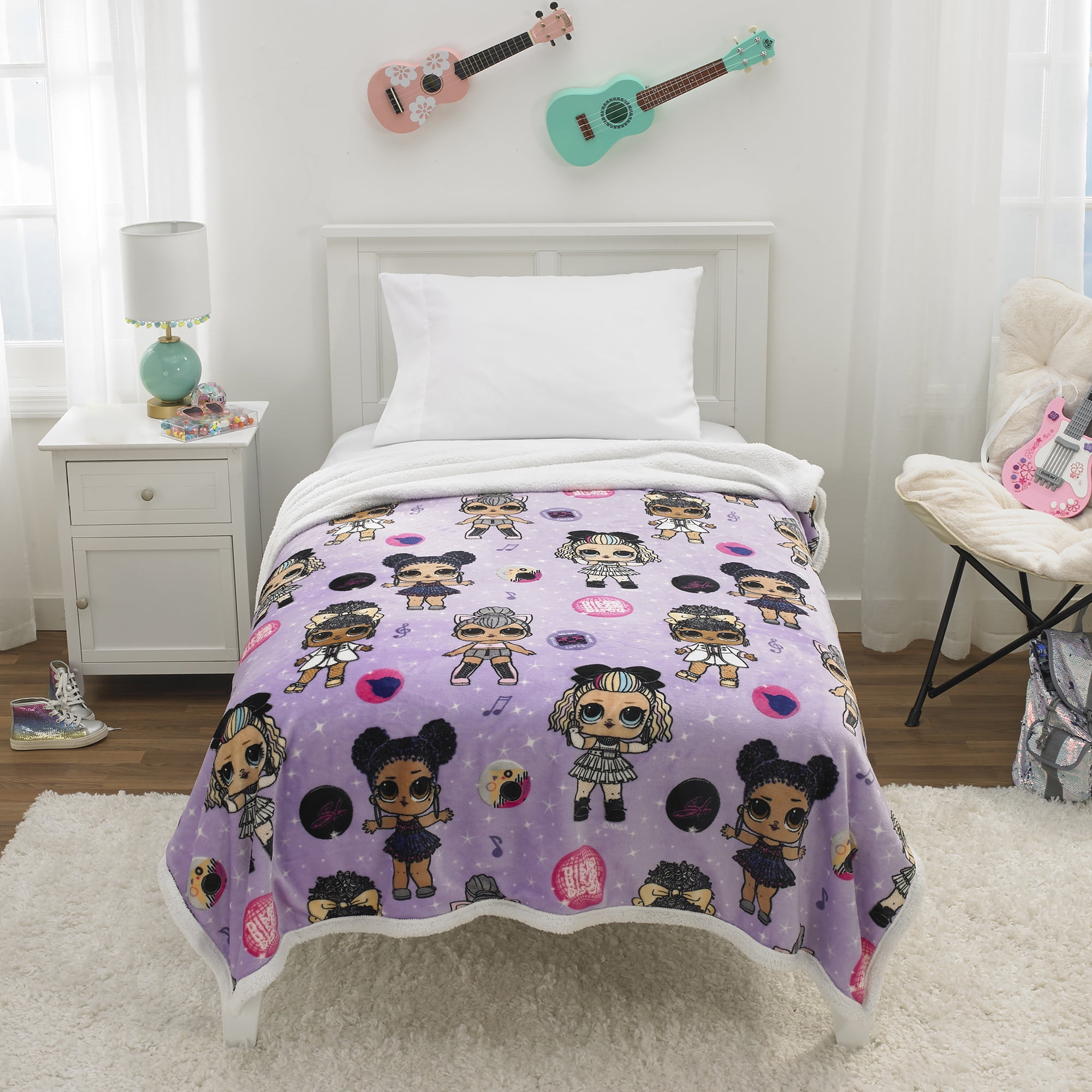 LOL Surprise Kids Blanket, Twin/Full, Plush with Sherpa Reverse, 60 x 90, Purple, MGA