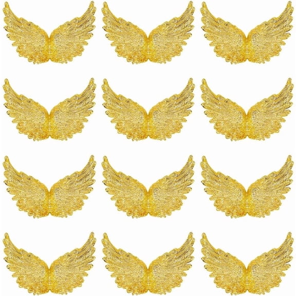 12Pcs 4 Inch Gold Glitter Angel Wings Plastic 3D Guardian Fairy Christmas Tree Hanging Decorations Wing Patches for DIY Crafts Costume Party Favor Ornaments Hair Accessories Gold