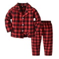 thumbnail image 2 of LSLJS Pyjama pour Bébé Garçon Fille de Noël à Carreaux Rouges Imprimé, Manches Longues, Col à Revers, Chemise Boutonnée, Pantalon, Tenue de Nuit, Pyjama pour Bébé ( 18-24 Mois, Rouge ), 2 of 9