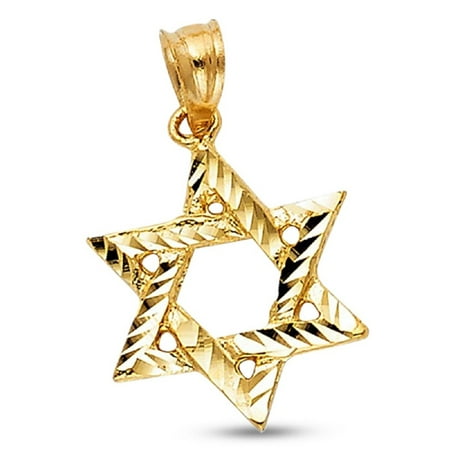 David Diamond Pendant Star Of David Pendant Solid 14k Yellow Gold Jewish Charm Diamond Cut Religious Polished 15 x 14 mm ()