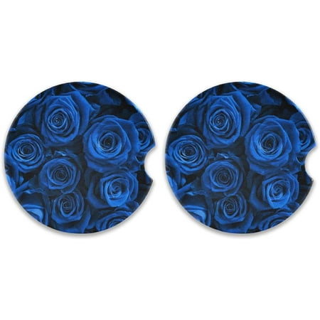 

Hyjoy 2CPS Blue Rose Floral Car Coasters Absorbent Car Ceramic Coasters with Cork Base and A Finger Notch for Easy Removal from Auto Cupholder