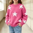 thumbnail image 2 of SEROYE Crewneck Sweaters for Girl Star Pattern Knitted Pullover Long Sleeve Drop Shoulder Ribbed Trim Casual Tops (10-12 Years, Hot Pink), 2 of 7