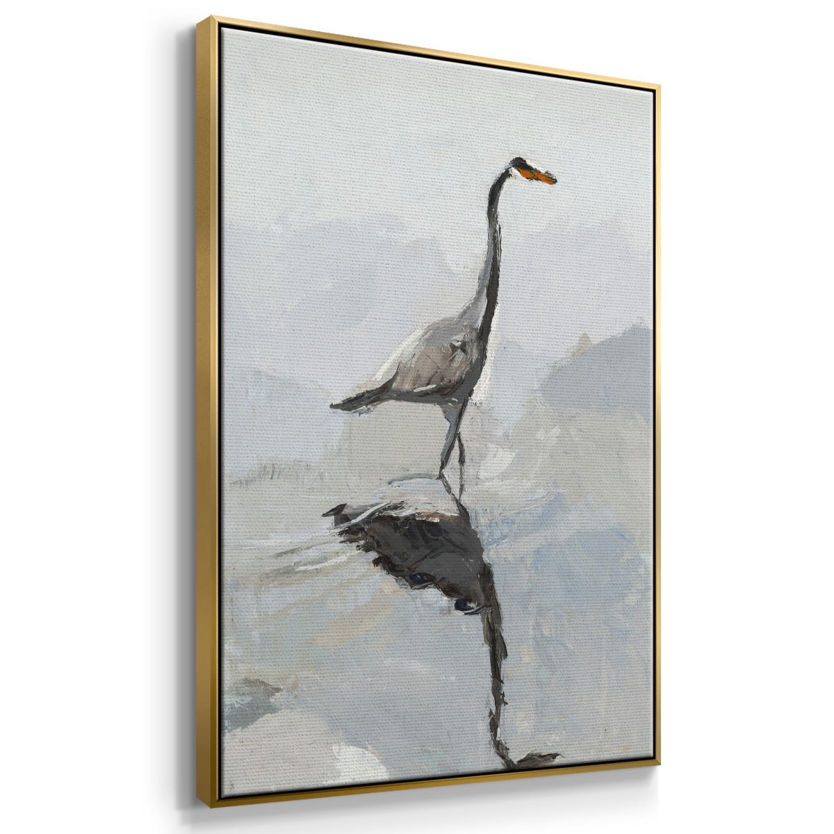 Heron Framed Premium Gallery Wrapped Canvas - Ready to Hang - 25 x 37 - Gold Floating Frame