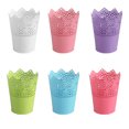 thumbnail image 2 of Multi-functional Cut out Design Metal Plant Pot Bucket Candy Color Hollow Flower Pot Desk Makeup Brush Holder, 2 of 9