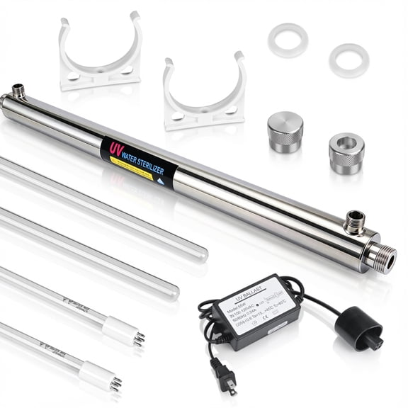 12 GPM Whole House UV Water Filter– UV Water Purifier with Extra 2 UV Filter  2 Quartz Sleeve- (55 Watt)