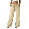 thumbnail image 5 of Miluxas Women's Paperbag Waist Wide Leg Pants Solid Color High Waist Drawstring Work Casual Trousers with Pockets for Vacation Travel Khaki, 5 of 5