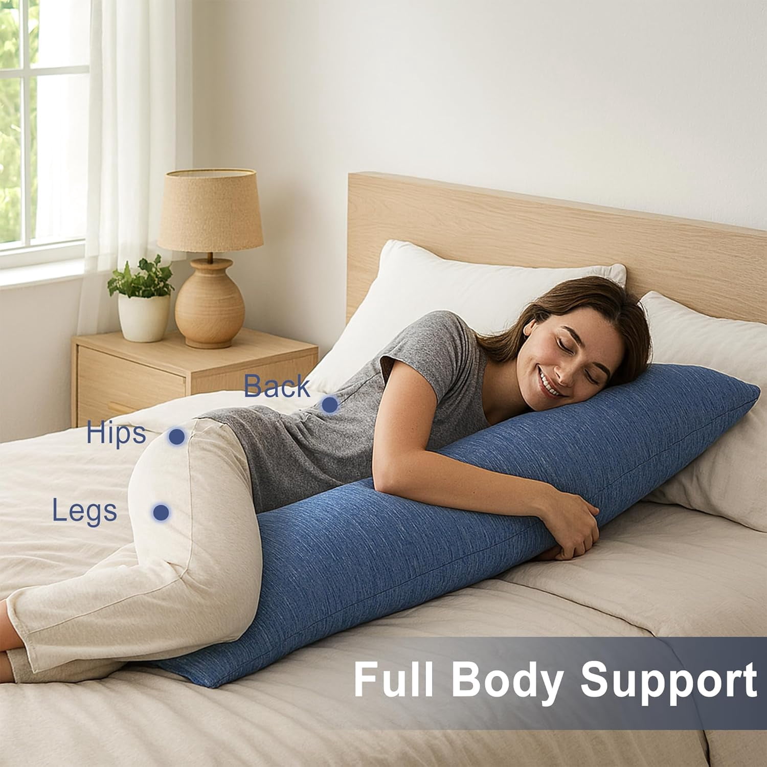 Memory Foam Body Pillow – Cooling Breathable & Supportive Full Length Pillow for Side Sleepers, Pregnancy, Leg & Back Pain Relief, 20x60 Inch Blue