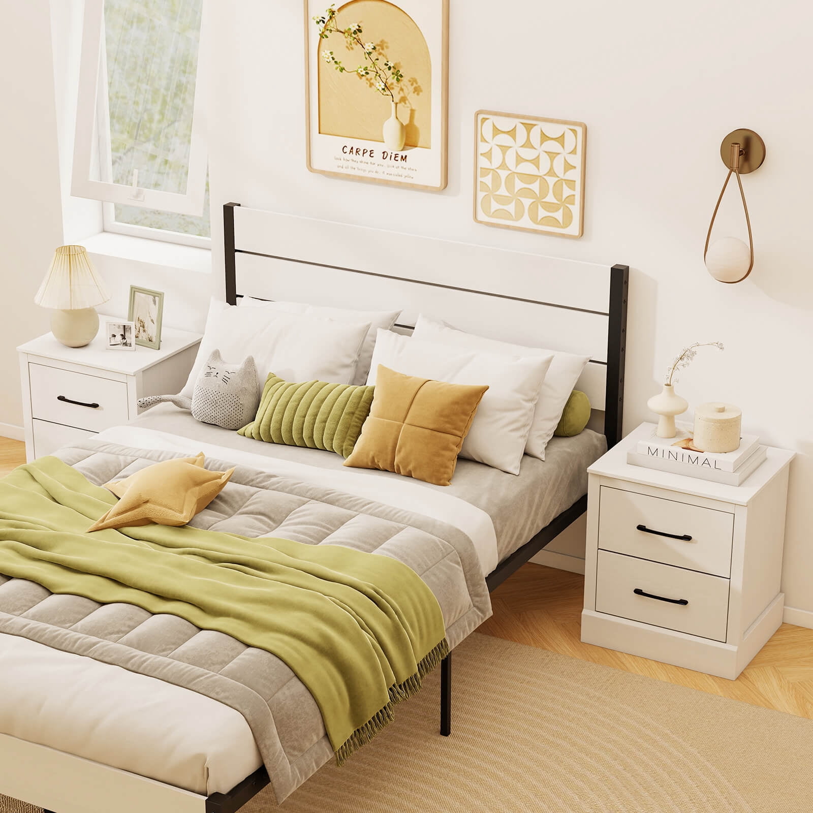 Costway 18.5" Farmhouse Nightstand with 2 Drawers Compact Size End Table for Living Room