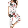thumbnail image 1 of Puntoco Conjuntos de pijama cómodos para mujer, conjunto de pijama con top de manga corta con botones y cuello redondo con estampado navideño y pantalón con bolsillos y cintura elástica, 1 of 5