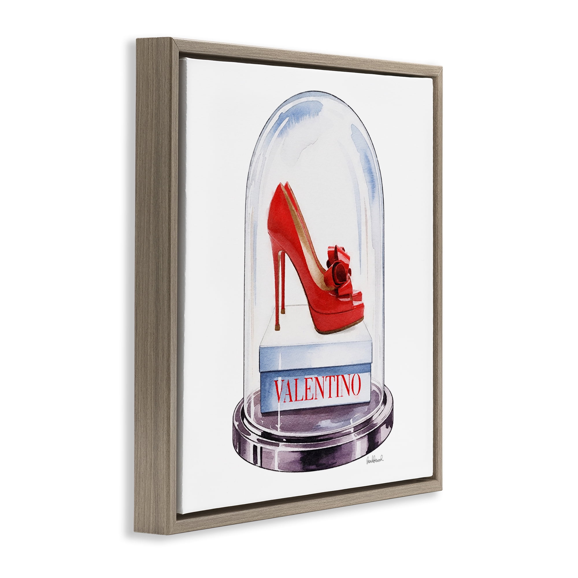 Stupell Industries Red Heels in Bell Jar Brown Framed Floater Canvas Wall Art, design by Amanda Greenwood