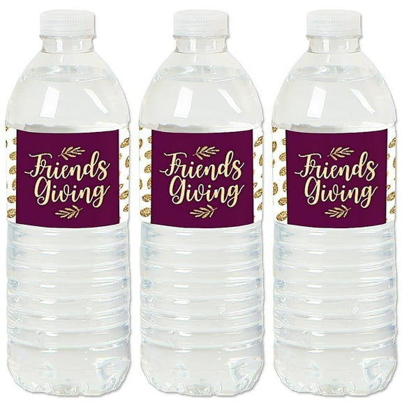 Big Dot of Happiness Elegant Thankful for Friends - Friendsgiving Thanksgiving Party Water Bottle Sticker Labels - Set of 20
