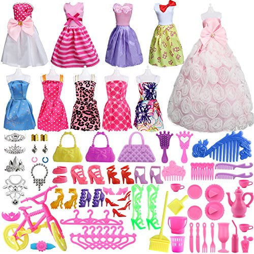 40 Pack Barbie Doll Clothes Party Gown Outfits Shoes Glasses Necklaces for Girls 