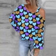 thumbnail image 2 of Penkiiy Womens Valentine Day Sweatshirt Off-shoulder Shirt Hearts Graphic Long Sleeve Pullover Tops XS Blue, 2 of 5