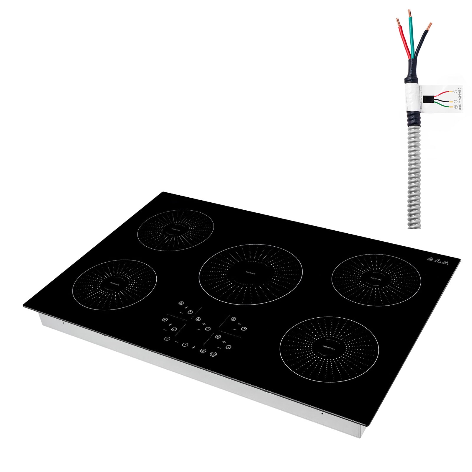 KFFKFF 30-Inch Built-in Induction Cooktop with 5 Burners, 220V 9200W Electric Stove for Kitchen, Features 9 Power Settings, LED Touch Controls, Durable Ceramic Glass Surface, and Safety Child Lock