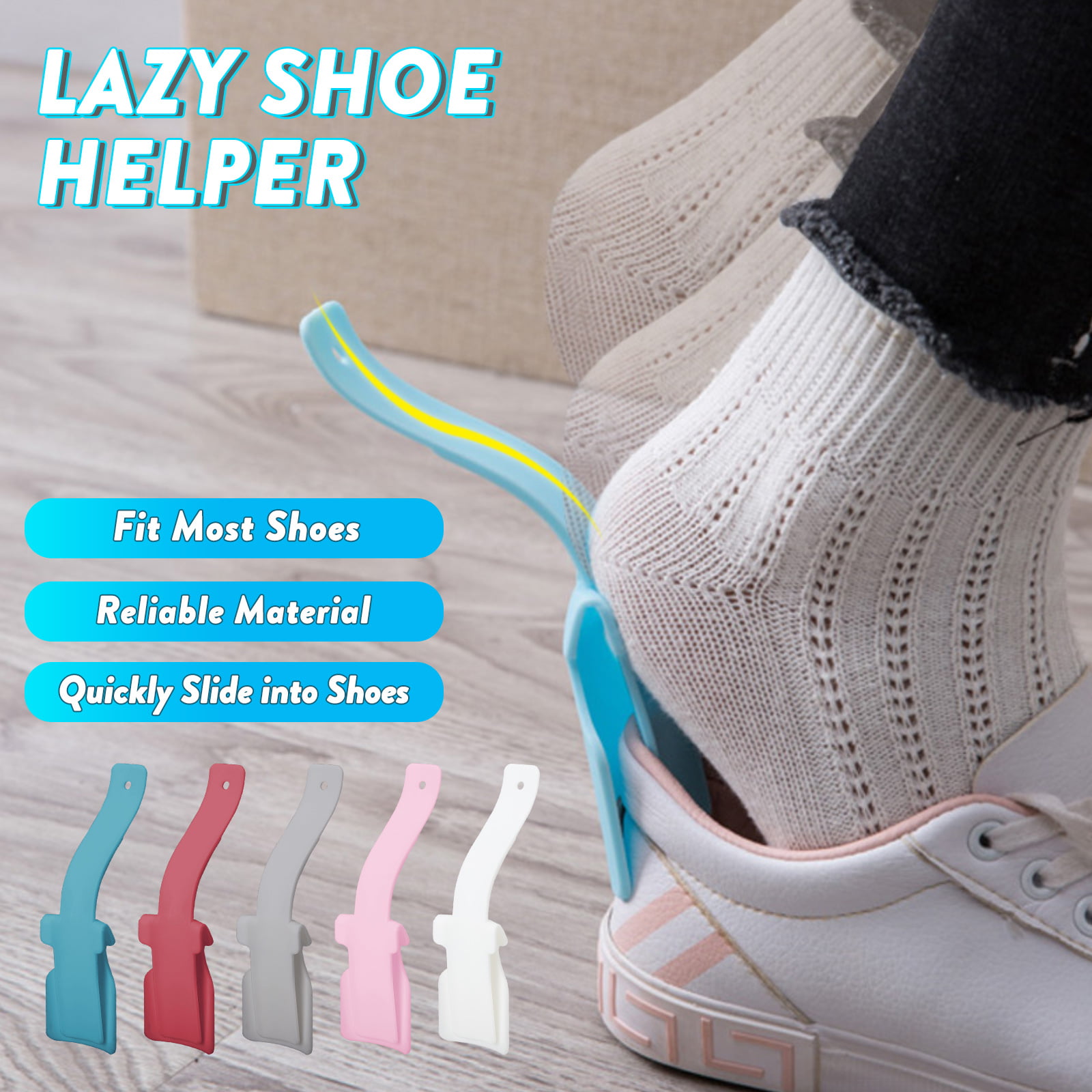 One Size Fits for All Shoe All Age Lazy Shoe Helper,Handled Shoe Horn,Portable Sock Slider,Shoe Helper Easy On Easy Off,Plastic Travel Shoehorn Shoe Lifting Helper
