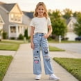 thumbnail image 5 of FEDPOP Girls Wide Leg Baggy Jeans, High Waisted Denim Pants with Pockets, Casual Y2K Loose Trousers for Kids, Blue, 8-14Y, 5 of 7