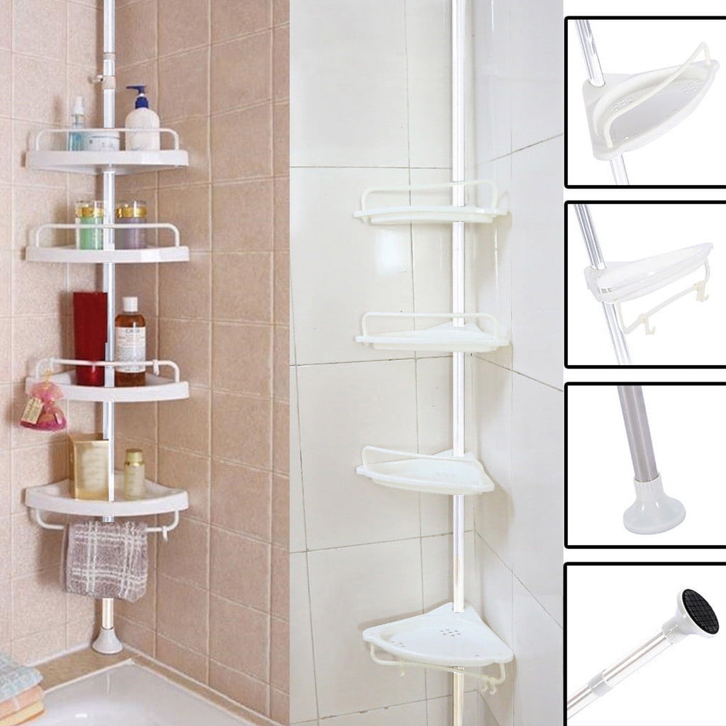 2 Tier Shower Corner Pole Caddy Shelf Rack Bathroom Bath Storage Organizer