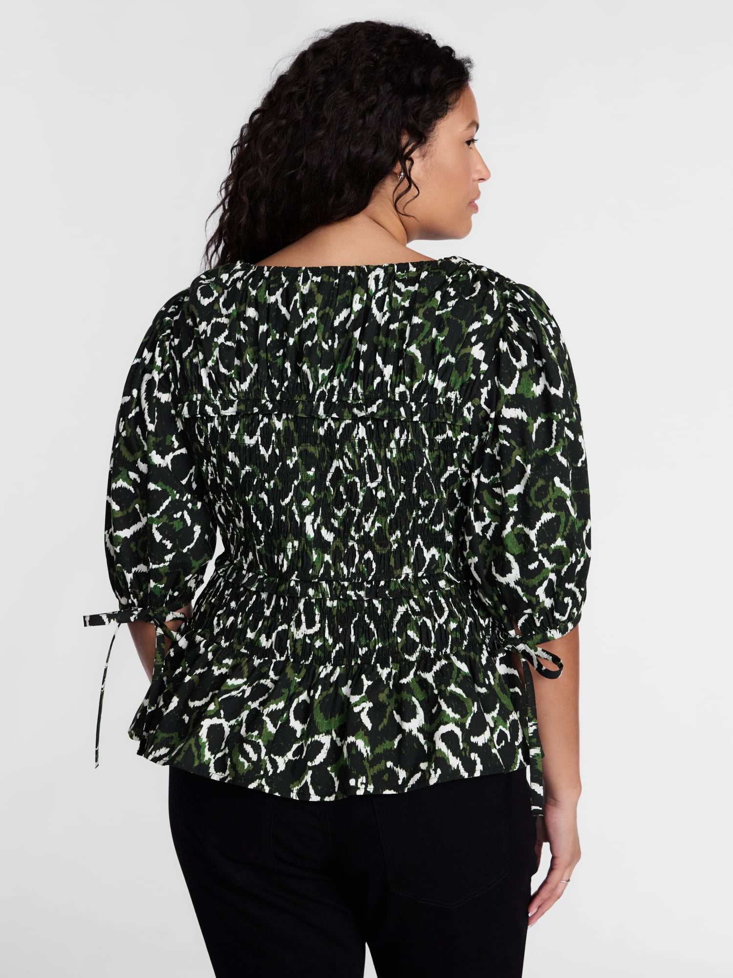 Terra & Sky Women's Plus Smocked Sleeved Top, Sizes 0X-5X