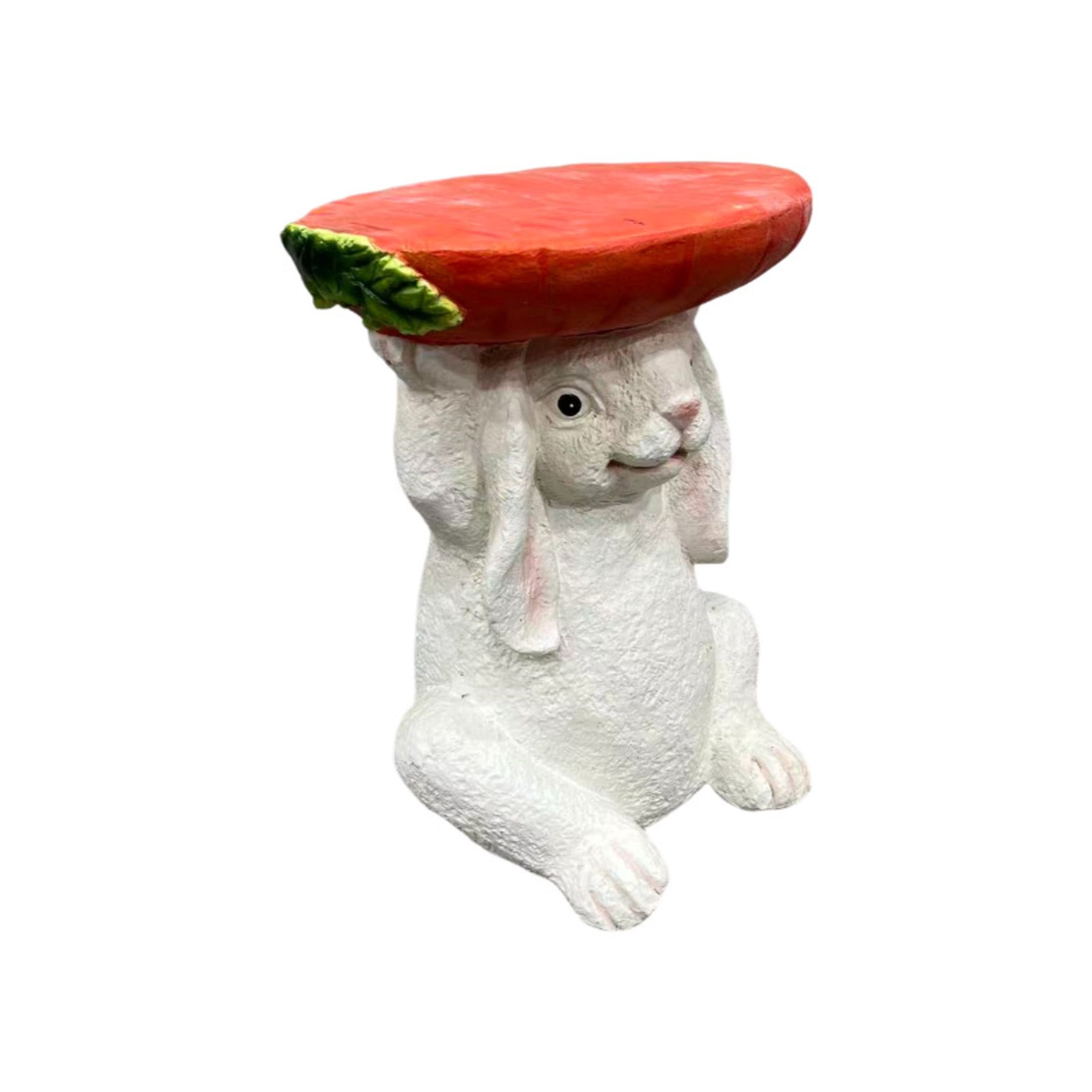 Noble House Bunny Strawberry Stool, Cute Animal Side Table Decor, Outdoor Creative Figurine Seat for Patio, Garden, White
