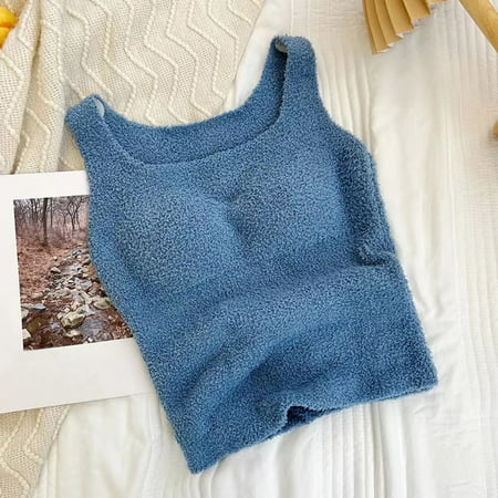 

nsendm Women s Thermal Underwear Thickened Bottomed Vest With A Bra Pad Underneath The Bottomed Top Womens Cotton Tops Fitted Vest Blue Medium