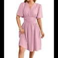thumbnail image 1 of Vestido de Mujer de Verano 2025, Elegante Minivestido con Volantes y Escote en V Profundo, Vestidos A la Cintura Rosa S, 1 of 10