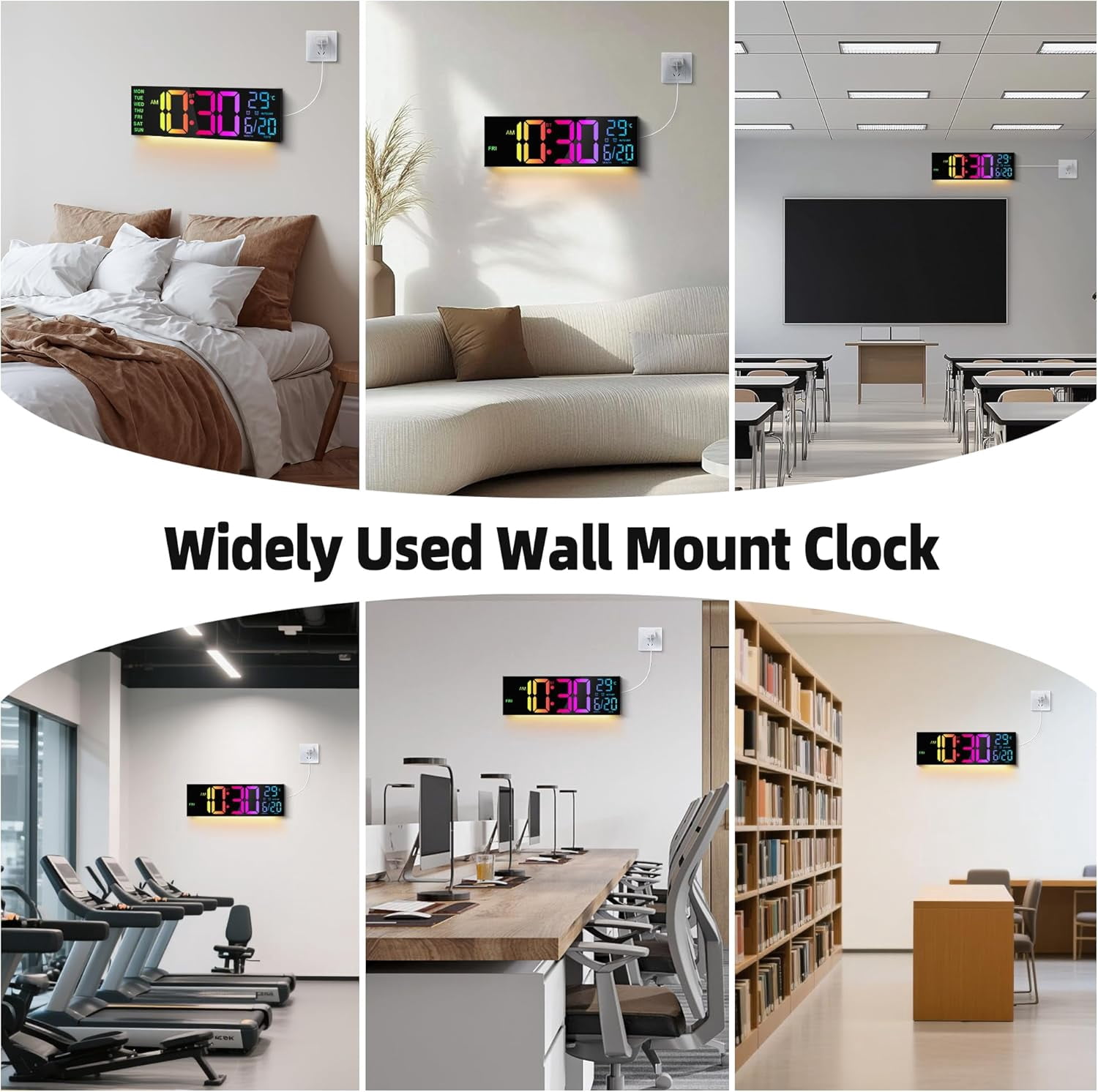 16 inch Large Digital Wall Clock, 8 RGB Lights with Remote Control, Dual Alarms with Big LED Display