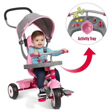 Radio Flyer, 4-in-1 Stroll 'N Trike with Activity Tray, Pink & Gray, Tricycle for Girls and Boys