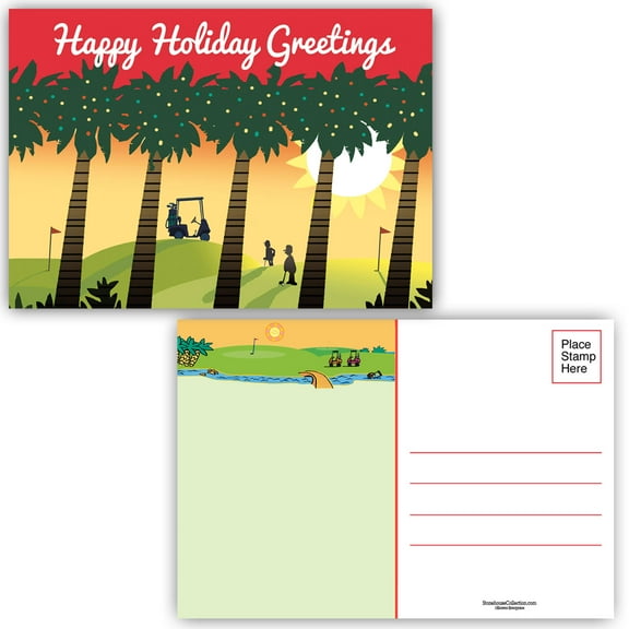 Golfing Sunset Holiday Postcard - 4 x 6 Golfing Holiday 40 Postcards - 17120