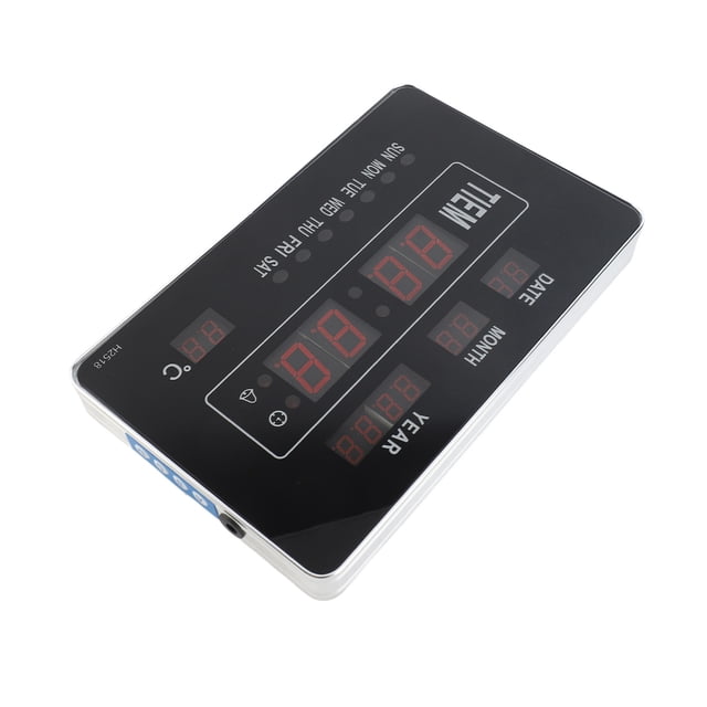 Relaj calendario electrónico, relaj calendario digital 9,8 x 6,3 x 1,2 pulgadas, Pantalla de temperatura y tiempo con pilas enchufe ue 110-220 v para estudio de