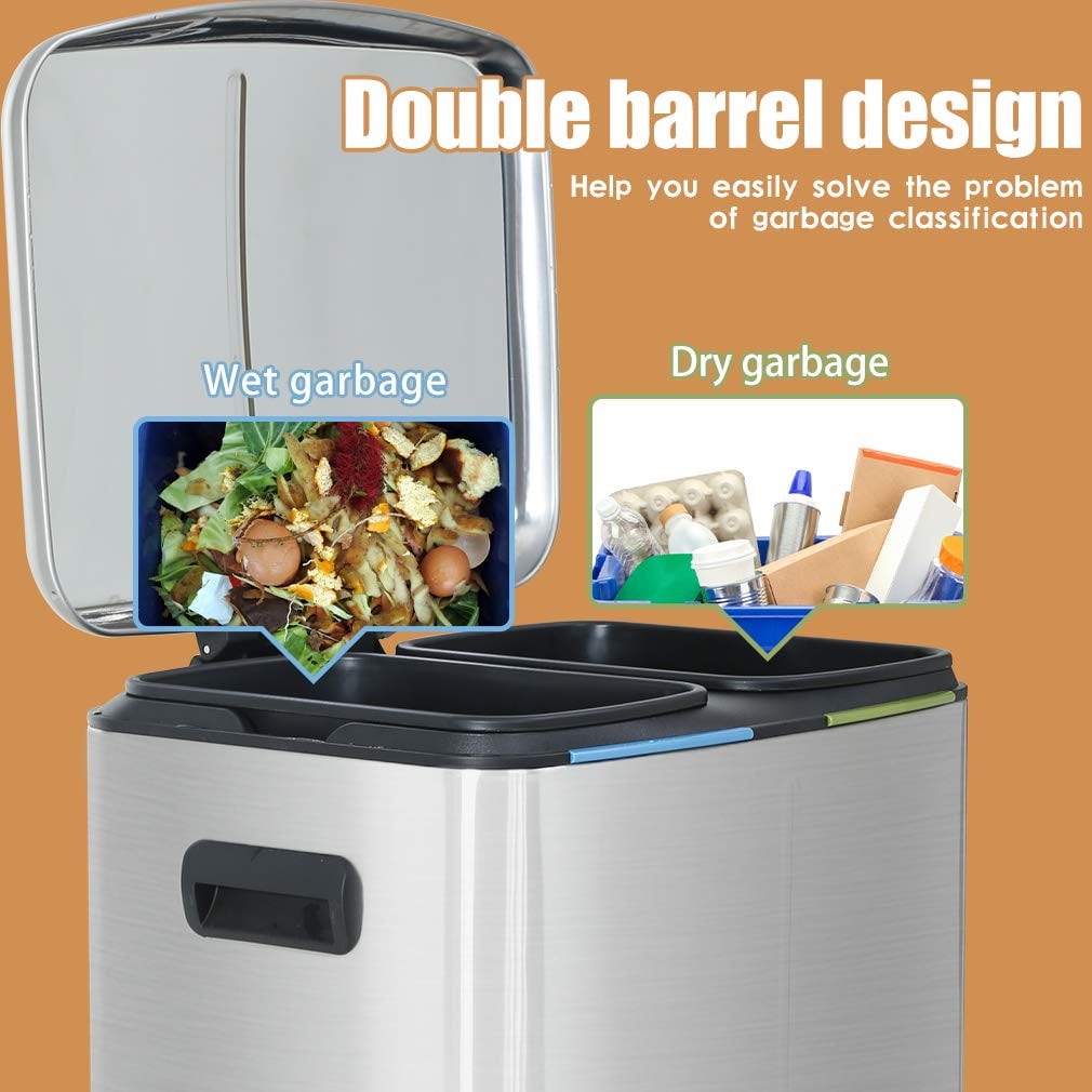FDW Kitchen Stainless Steel Trash Can  with Lid for Office Bedroom Bathroom10 Gallon/ 40L