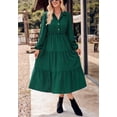 thumbnail image 2 of Collared Button Front Tiered Dress for Women Mid-Calf Length Olive Green X-Large, 2 of 5