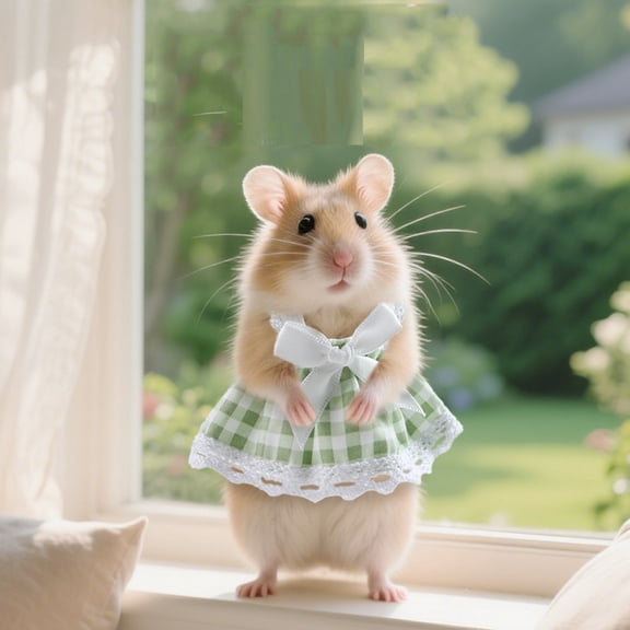 Hamster Dress, Cotton Cute Outfit for Guinea Pig, Green Plaid with Bow, Small Pet Cosplay Costume for Hamster, Golden Bear, Dutch Pig, Outdoor Dress-Up Apparel for Pet Show, Daily Playtime