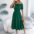thumbnail image 5 of Bbyeadc Beach Dresses for Women Short Sleeve Off Shoulder Ruffle Tie Front Smocked Waist Tiered Dresses Midi Solid Color Beach Outfits,Green (S), 5 of 7
