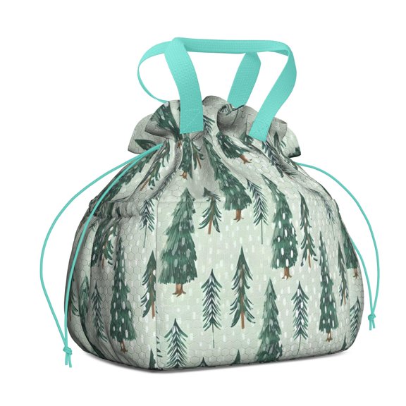 Light Green Christmas Tree Pattern Drawstring Lunch Bag Women - Drawstring Lunch Bag Insulated for Work Office - Stain-Resistant Large Lunchbags for Women with Multi-Pockets