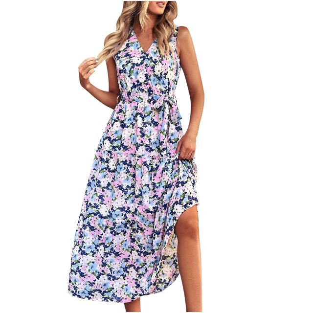 Vestido ajustado con cuello en V sin mangas de primavera y verano informal con estampado elegante para mujer OAVQHLG3B Store lin121212