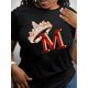 thumbnail image 1 of Crown & M Letter Print T-shirt, Casual Crew Neck Short Sleeve Top For Spring & Summer, Women's Clothing Tee For Adult, Men, Women, Teen, Teenager, Adolescent, Youth, 1 of 6