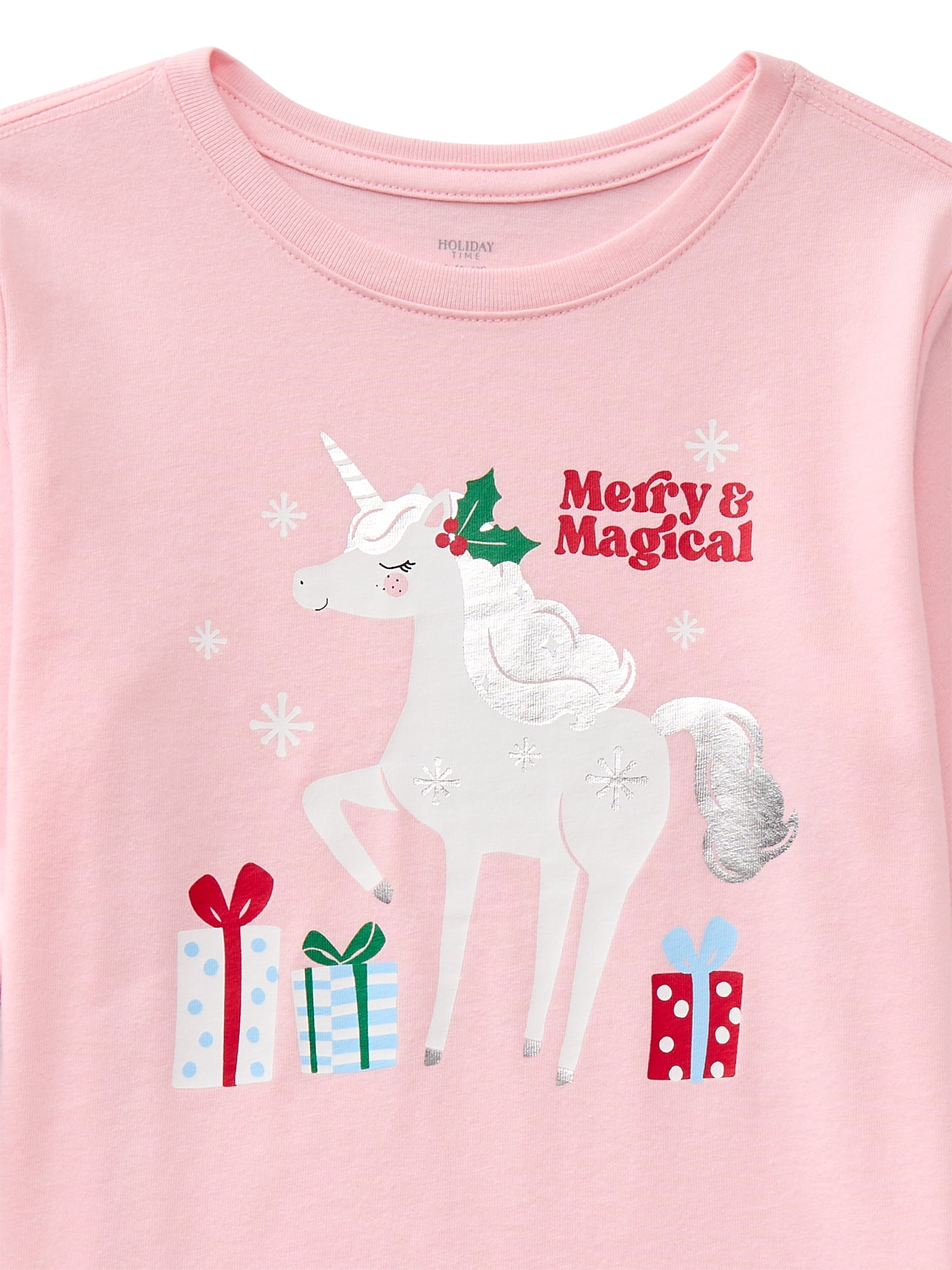 Holiday Time Girls Christmas Long Sleeve Graphic T-Shirt, Sizes 4-18