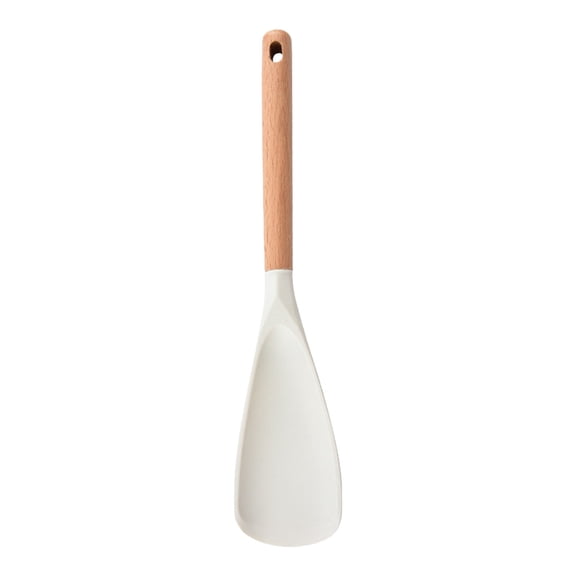 Multi-Function Spatula Spoon,Wood Handle Cooking Spoon For Nonstick Cookwares,Multifunction Spatula Cooking Spoons,Kitchen Silicone Cooking Utensils For Mixing,(White,2.75x13.38 in)