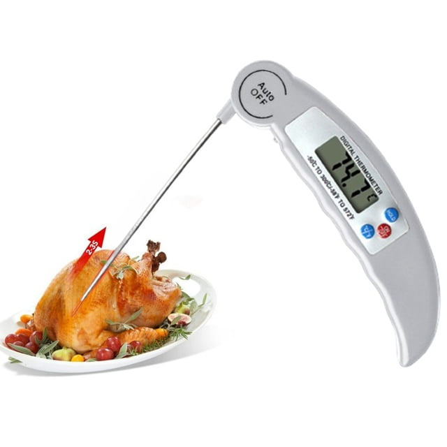 Djiypn Fast Read Digital Thermometer Cooking Food and Meat, Waterproof Auto OFF Bright LCD Screen, Motion Sensing Food Thermometer for Kitchen Oven Grill Candy BBQ, White