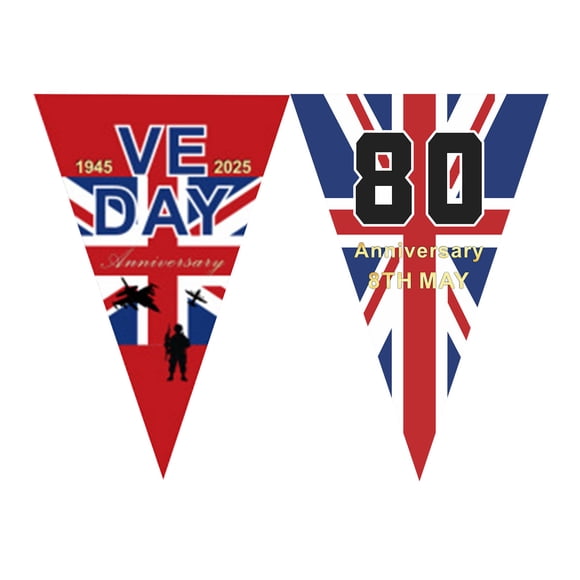 Binwennn Bannière Guirlande 32.8 Pieds Longueur 2025 VE Day 80e Anniversaire en Europe Décorations VE Day Guirlande VE Day 10m Longueur VE Drapeaux Expansion