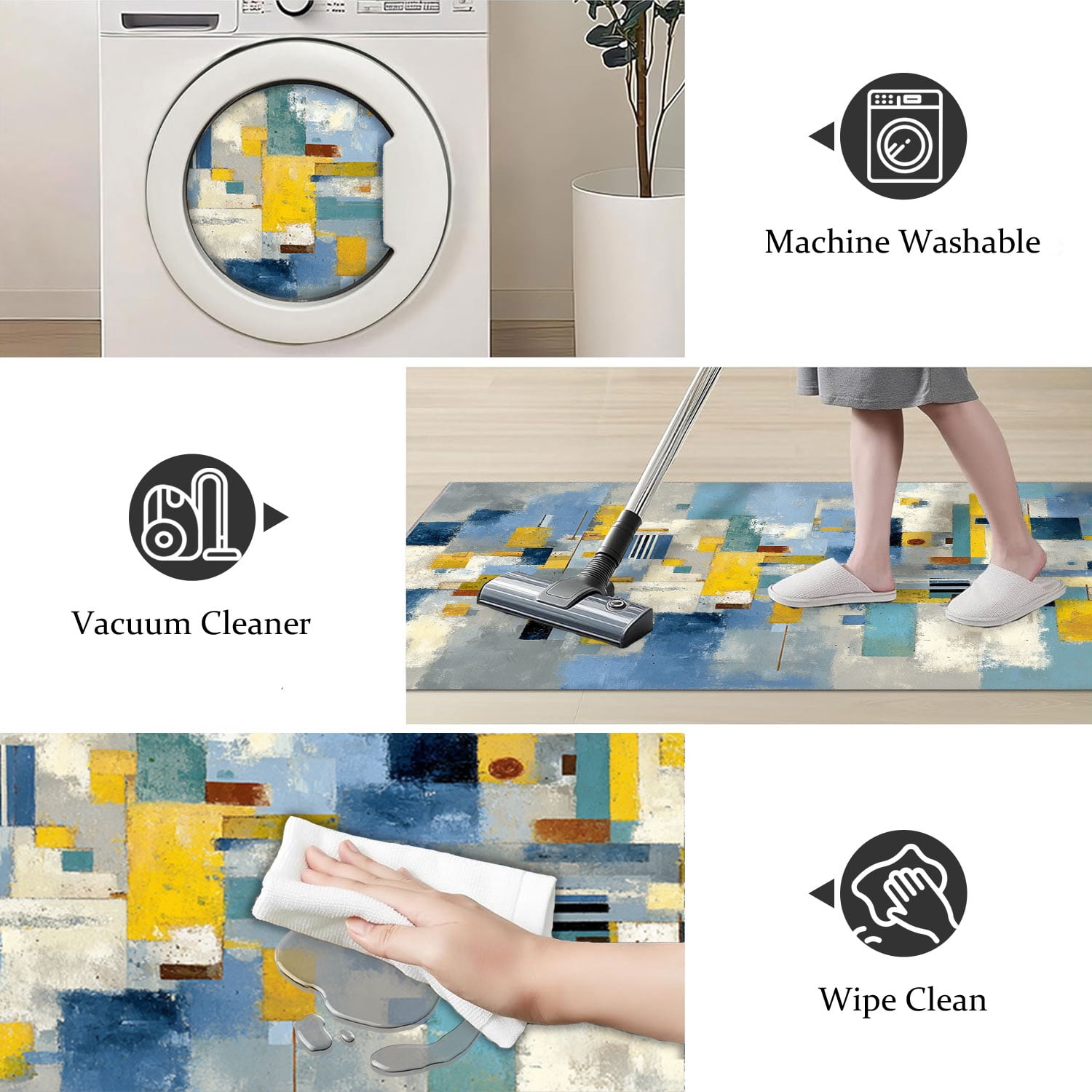Three-Piece Kitchen Rug Set, Abstract Pattern Kitchen Hallway Rug, Soft And Comfortable, Suitable for Sinks, Floors, Entrances, Hallways, Bathrooms